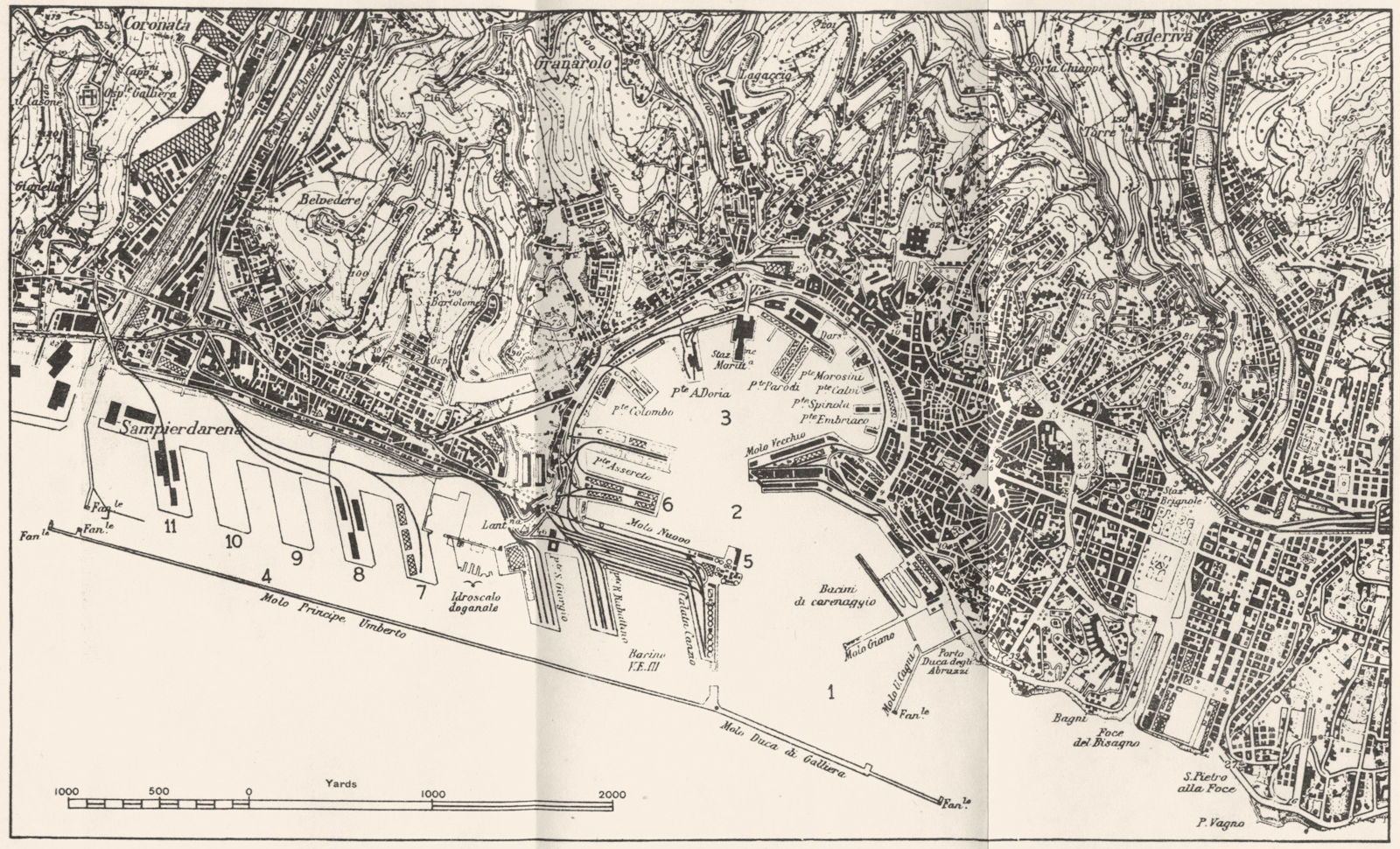 ITALY. Genoa 1945 old vintage map plan chart